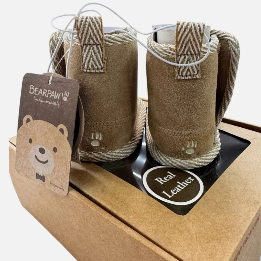 NWT Bearpaw Infant Booties Real Leather Shearling Tan Unisex 0–6M